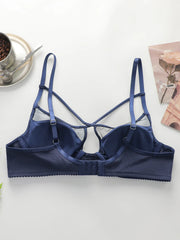 Blue Lace Mesh Detachable Breast Pads Push up Bra
