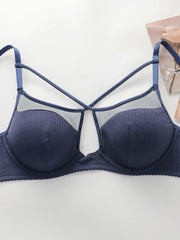 Blue Lace Mesh Detachable Breast Pads Push up Bra