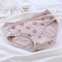 Breathable Cute Sweet Strawberry Girl Briefs Mid Waist Women's Cotton Underwear