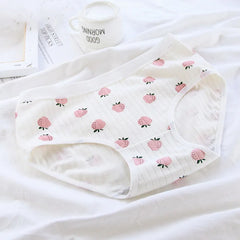 Breathable Cute Sweet Strawberry Girl Briefs Mid Waist Women's Cotton Underwear