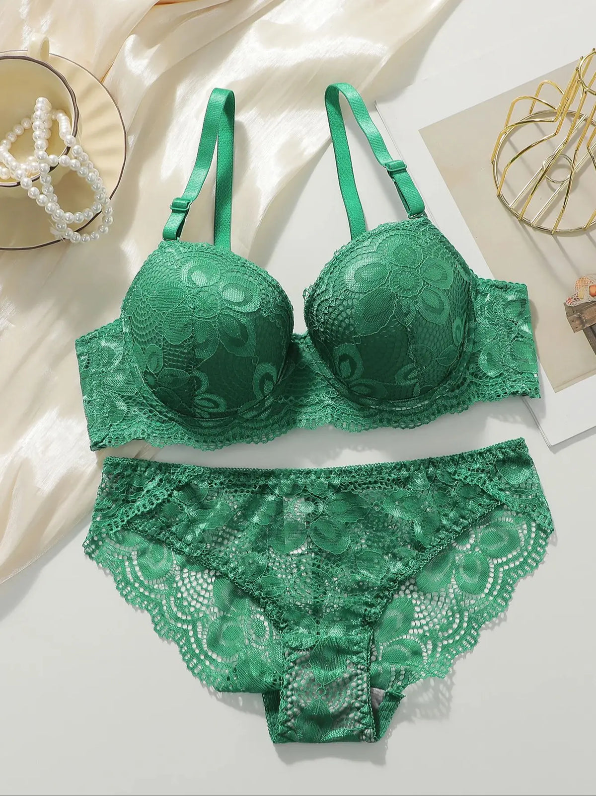 Elegant Green Lace Bra