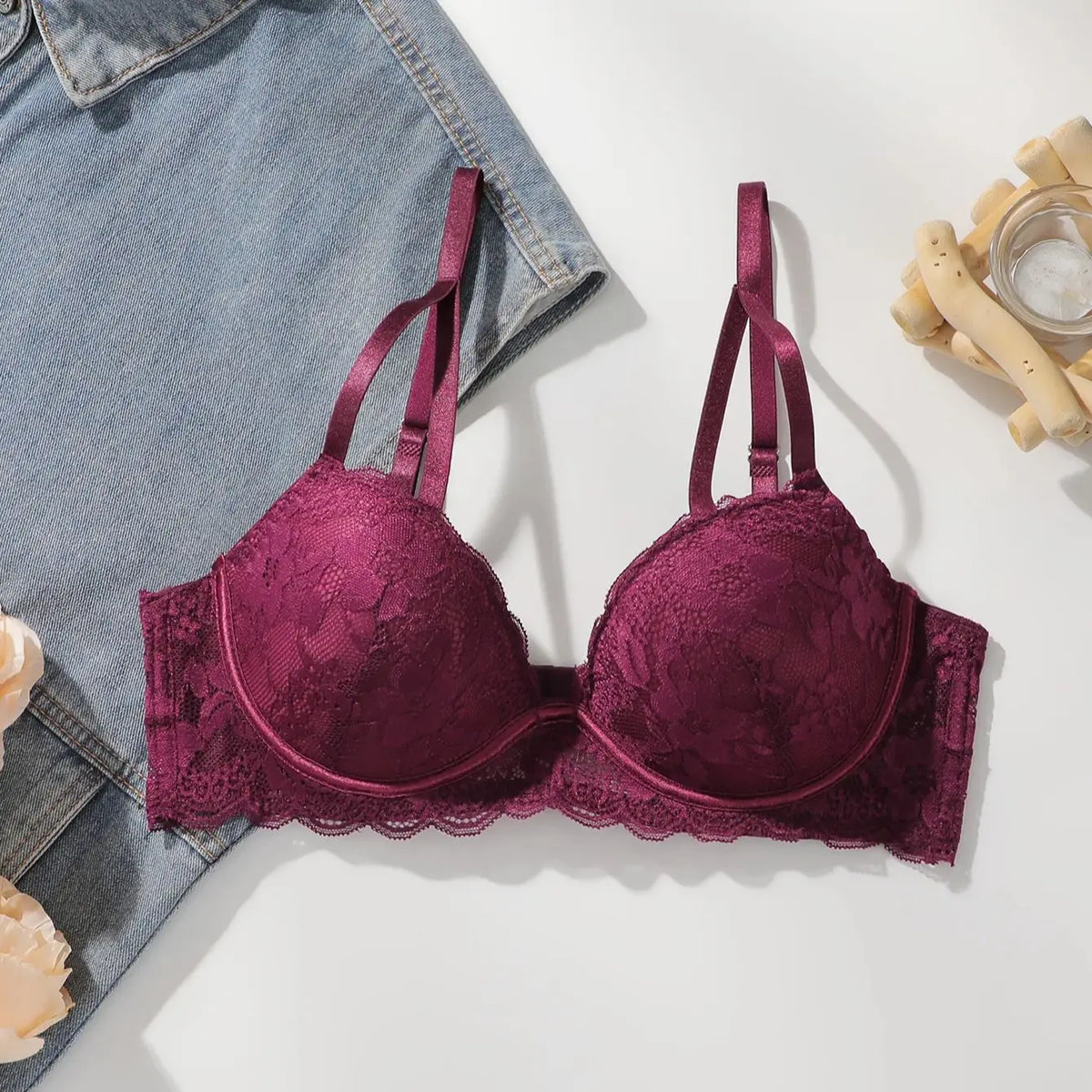 Elegant Purple Lace Underwire Push Up Bra