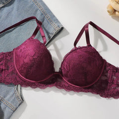 Elegant Purple Lace Underwire Push Up Bra