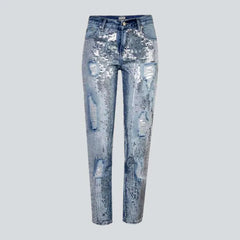 Embellished mid-waist jeans for ladies