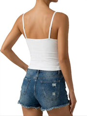 Floral Lace Trim Women Solid Tank Top Adjustable Thin Straps Camisole with Built-in Bra