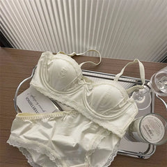 French Minimizer Intimates for Women Satin Lace Thin Cup Soft Underwire Uplifting Centering Anti-Sagging Solid Comfort Support
