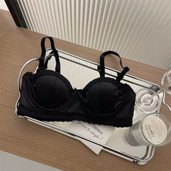 French Minimizer Intimates for Women Satin Lace Thin Cup Soft Underwire Uplifting Centering Anti-Sagging Solid Comfort Support