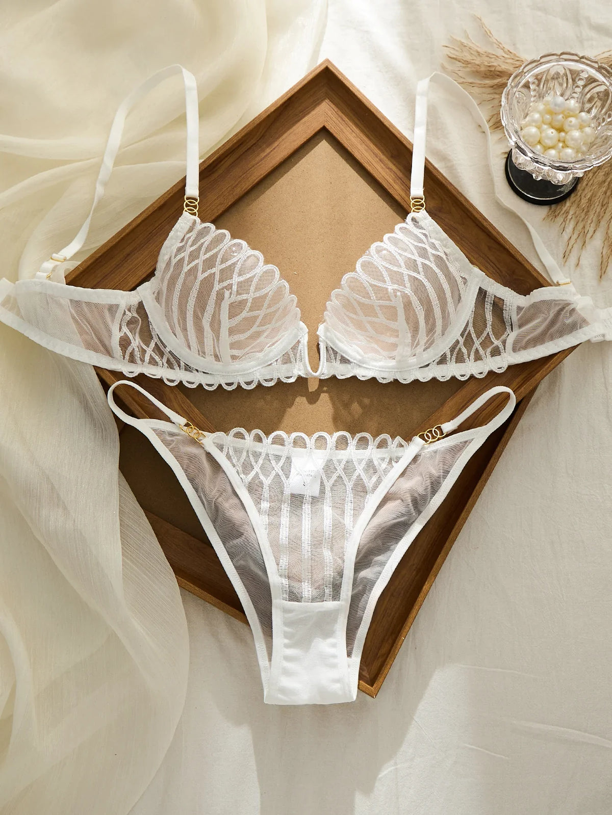 French Style Sexy Embroidered Transparent Underwear
