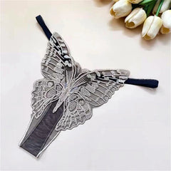 Gold Thread Embroidered Transparent Mesh Thong