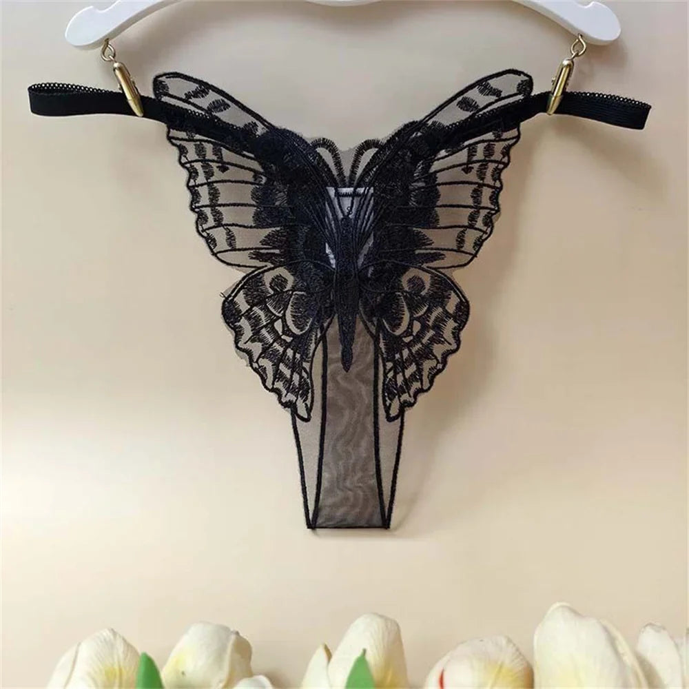 Gold Thread Embroidered Transparent Mesh Thong
