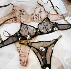 Sheer Lace Embroidery Underwire Bra