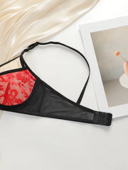 Hot Sale Seductive Black Mesh Red Floral Lace Sheer Underwire Bra