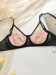 Hot Sale Seductive Black Mesh Red Floral Lace Sheer Underwire Bra