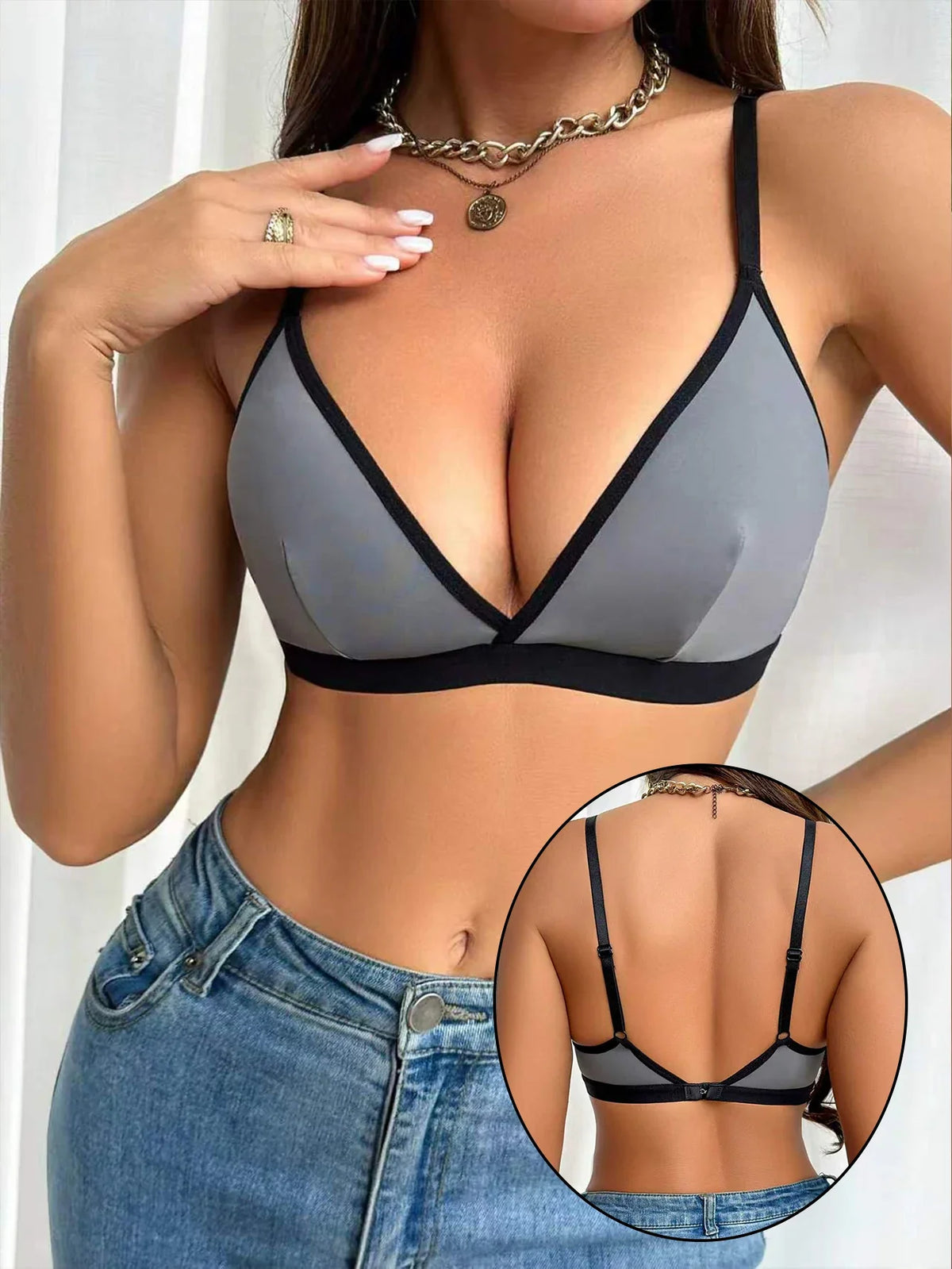 Hot Sale Women Contrast Trim Triangle Cup Wireless Bralette