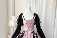 Lolita Long-Sleeve Lace-Up Waist Tiered A-Line Dress