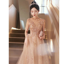 Sleeveless V-Neck Mesh A-Line Evening Gown / Evening Dress