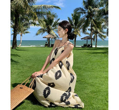 Asymmetrical Spaghetti Strap Printed Midi Sundress