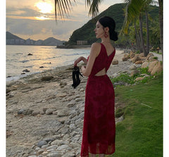 Spaghetti Strap Cowl Neck Jacquard Midi Sheath Sundress