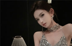 Halter Plain Sequin Mini Sheath Cocktail Dress