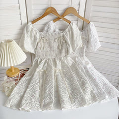 Short-Sleeve Square Neck Plain Mini A-Line Dress