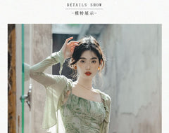 Set: Spaghetti Strap Tie-Dyed Shirred Midi A-Line Dress + Jacket