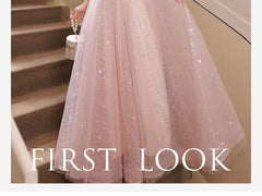 Short-Sleeve Glitter Mesh A-Line Evening Dress / Gown