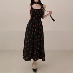 Sleeveless Square Neck Floral Midi A-Line Dress