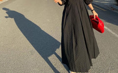 Puff-Sleeve Crewneck Dotted Maxi A-Line Dress