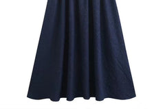 Puff-Sleeve Flower Embroidered Lace Trim Midi A-Line Dress