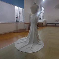 Sleeveless V-Neck Plain Slit A-Line Wedding Dress