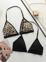 Leopard print black 2-piece set without steel rim or chest cushion women Underwear