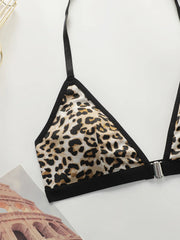 Leopard print black 2-piece set without steel rim or chest cushion women Underwear