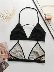 Leopard print black 2-piece set without steel rim or chest cushion women Underwear