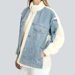 Light-wash sherpa jean jacket for women