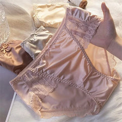 M-XXXL Big Women's Sexy Patchwork Ruffles Lace Satin Underwear