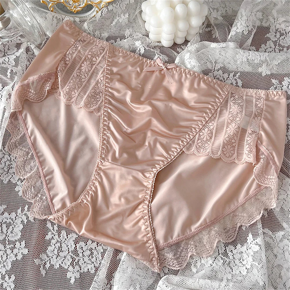 M-XXXL Big Women's Sexy Patchwork Ruffles Lace Satin Underwear