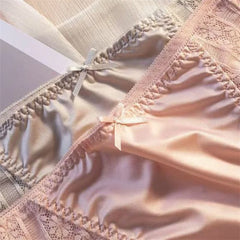 M-XXXL Big Women's Sexy Patchwork Ruffles Lace Satin Underwear