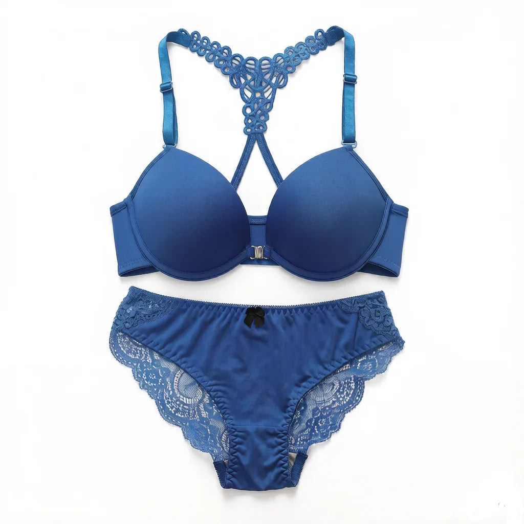 product: Thick chest cushion gathered and pulled front button Bra