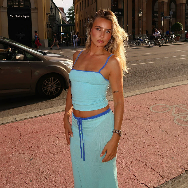 Sleeveless Halter Tube Top High Waist Long Skirt Suit