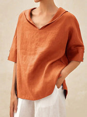 Solid Color Cotton And Linen Loose Top T-shirt