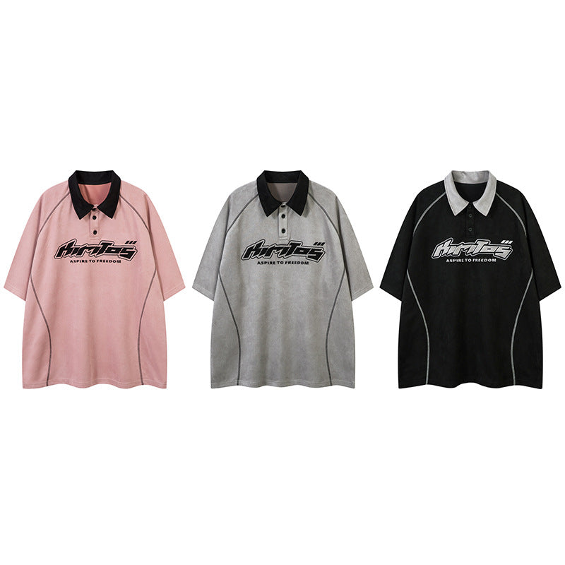 Lapel Polo Shirt Retro Loose Top