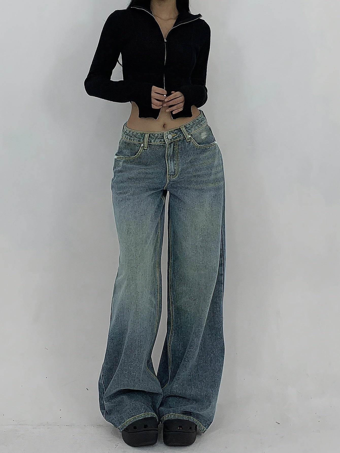Wide-Leg Ripped Jeans