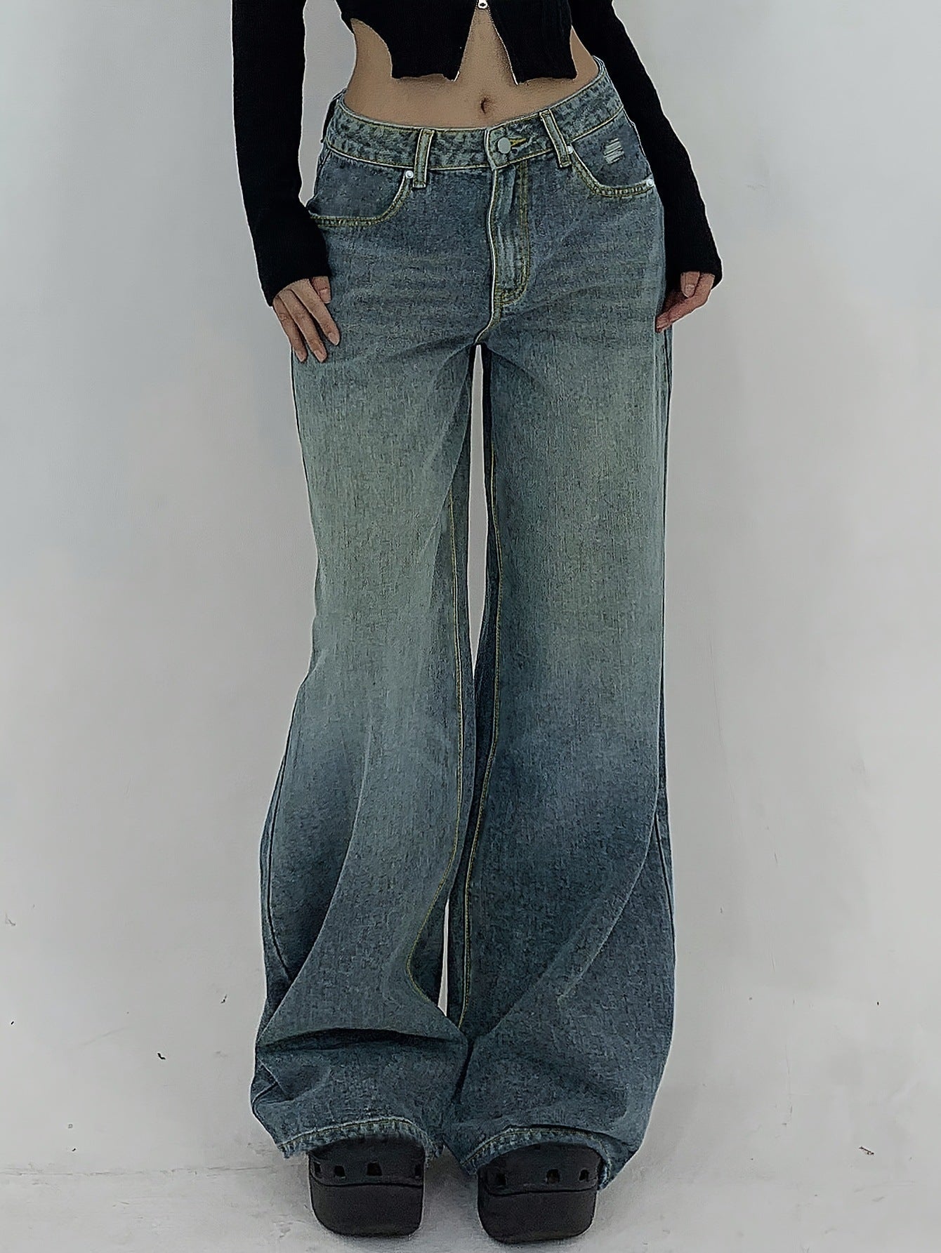 Wide-Leg Ripped Jeans