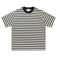 Retro Contrast Striped Loose Short Sleeves
