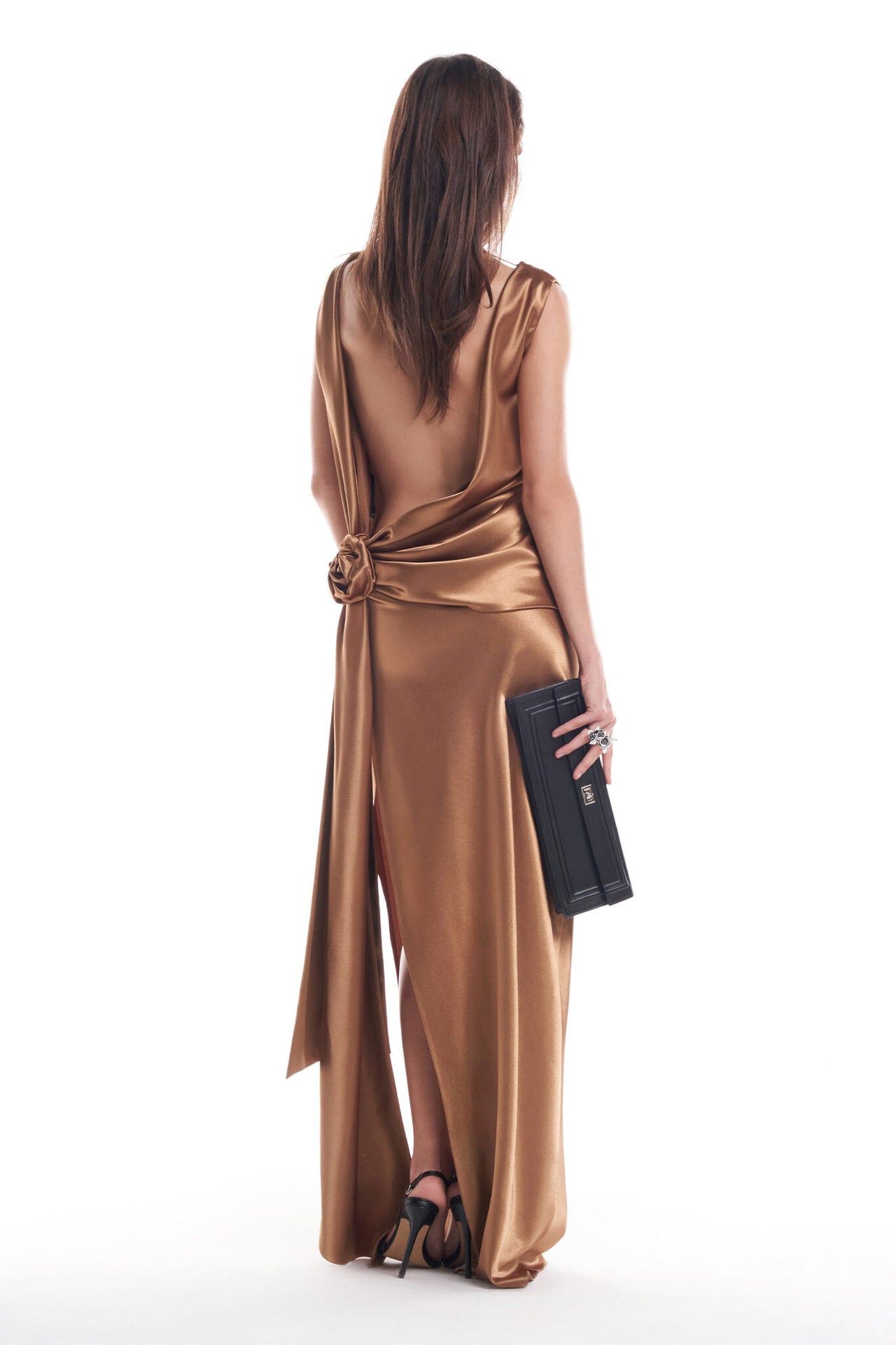Satin Floral Slit Midi Dress