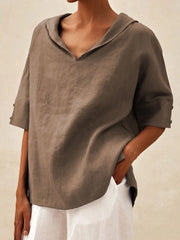 Solid Color Cotton And Linen Loose Top T-shirt
