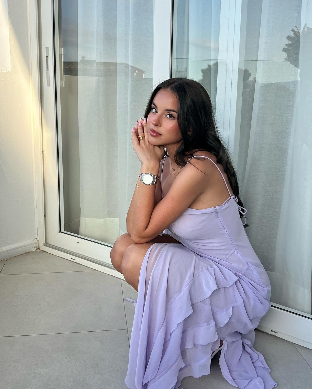 Chiffon Open-Back Slit Ruffle Midi Dress
