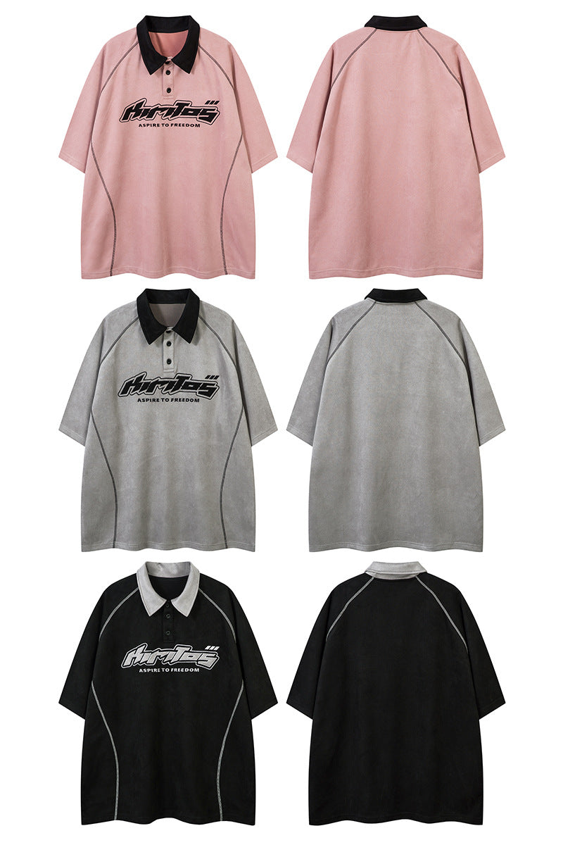 Lapel Polo Shirt Retro Loose Top