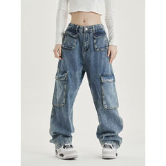 Washed Distressed Straight Jeans Pants