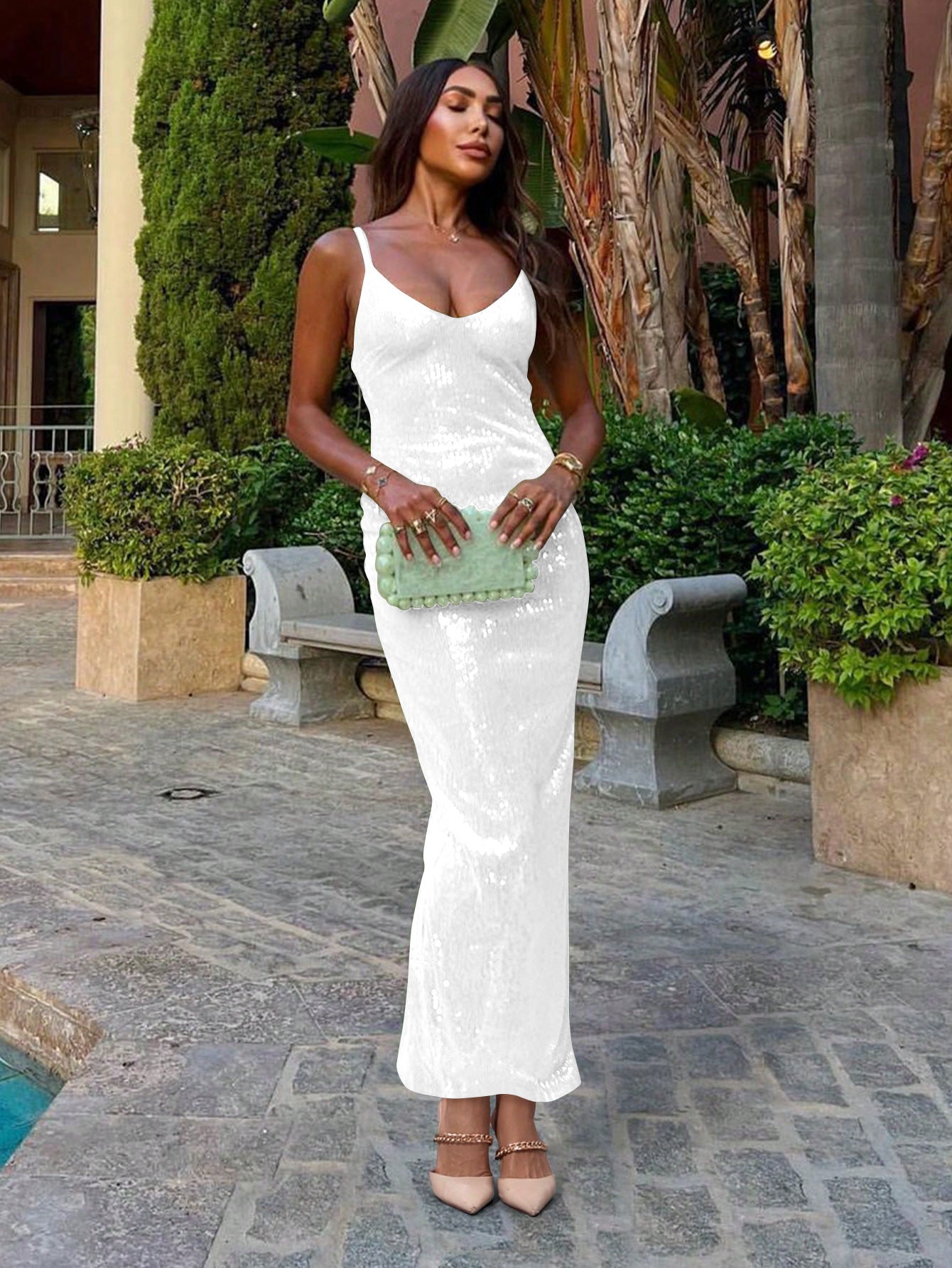 Strapless Backless Sequined Midi Dress
